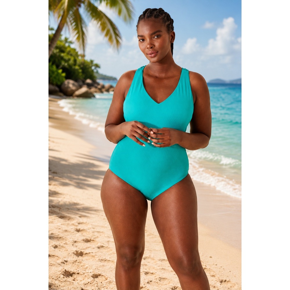 Women's One Piece Swimsuit by Shade & Shore Teal Size L New With Tags